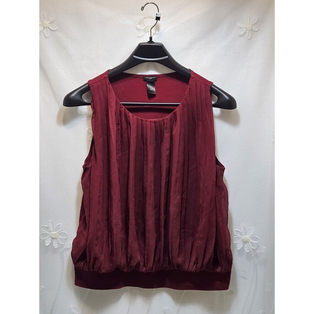 Ann Taylor Womens Burgundy Red XL Tank Top Pleated Classy Flowy Summer Casual